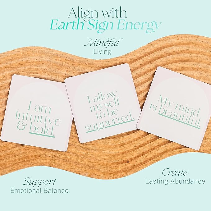 Affirmation Cards for Earth Signs - Gifts for Virgo, Capricorn, Taurus. Inspirational Card Set with 40 Daily Positive Affirmations, Spiritual Self Care, Zodiac Collection