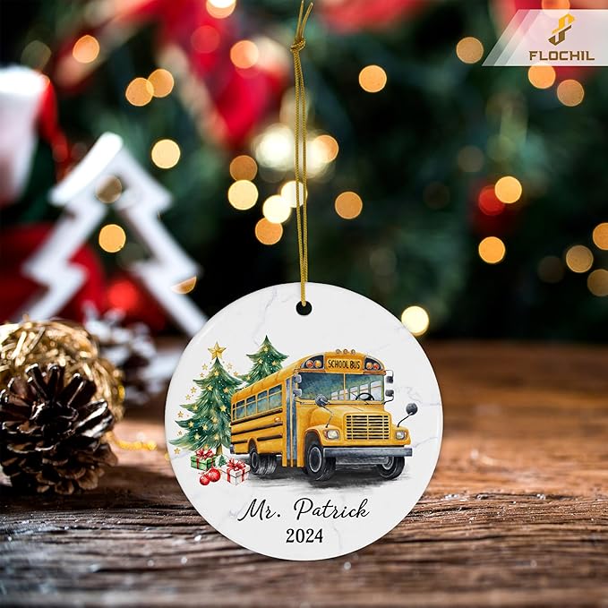 FLOCHIL Personalized School Bus Driver Christmas Ornaments, Custom Ornaments School Bus Driver with Name, Gifts for Christmas