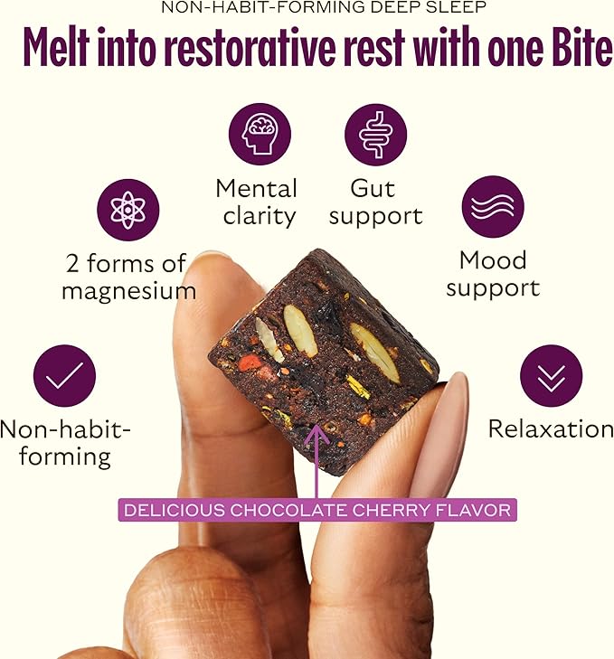 GEM Sleep Aid, Nighttime Bite, 7 Pack, Melatonin Free, L-Theanine, Magnesium, Valerian Root Extract | Vegan and Gluten Free | Earthy Chocolate Cherry, Trial Size