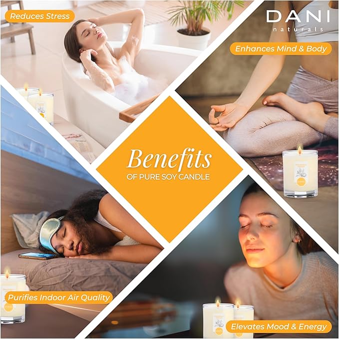 DANI Naturals Soy Candle - Grapefruit Ginger Scented, 100% Pure Soy Wax, Kosher, Non-Toxic, Long-Lasting Burn - 7.5 oz