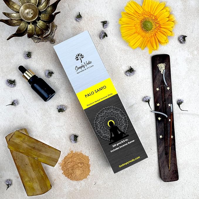 Simply Vedic Palo Santo Incense Sticks – 250g Pack (Approx. 135 Handmade Agarbatti + Free Holder) | Natural & Charcoal-Free | 45-Min Burn for Meditation, Yoga, Aromatherapy, Energy Cleansing