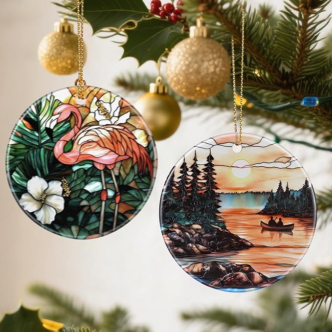 Canoe Lake Sunset Ornaments, Christmas Ornaments: Christmas Tree Decorations, Holiday Decor, Stocking Stuffers, Gift Ideas, Xmas Gift, Nature Lover Gifts & Gifts for Outdoor and Camping Lover