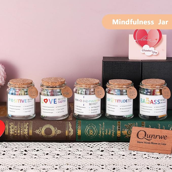 Mindfulness Affirmation Jar for Women,Mindful Meditation Cards,Self Care Relaxation Mental Health Stress Anxiety Relief Gifts for Women Men Friend Therapist,Yoga Retreat Therapy Meditation Accessories