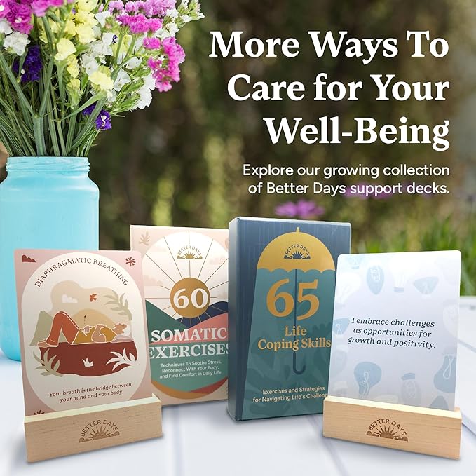 Better Days Somatic Therapy Exercises – 60 Techniques to Soothe Stress, Reconnect with Your Body, and Find Comfort – 3.5” x 5” Cards and Guidebook – Breathwork, Mindfulness, and Gentle Movements