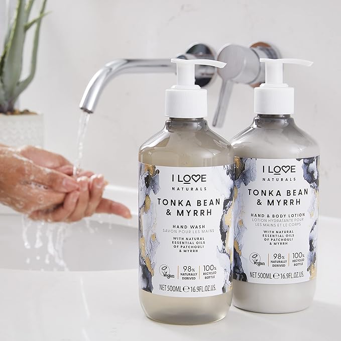 I Love Naturals Tonka Bean and Myrrh Hand and Body Lotion - Moisturizing Lotion for Dry Skin - Coconut Oil and Shea Butter Lotion - 16.9 oz