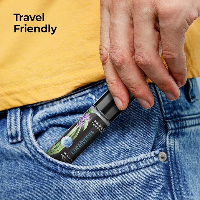 Healing Solutions (2 Pack) USDA Certified Organic Eucalyptus Essential Oil Roll-On Set - Rub on Chest and Breathe, for Skin