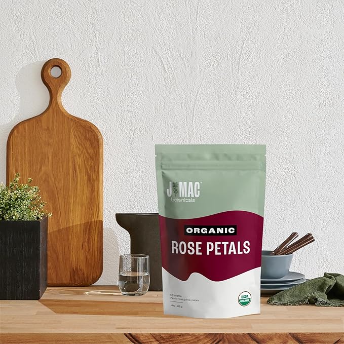 J MAC BOTANICALS, Organic Rose Petals (4 oz) Certified USDA Organic, edible, culinary grade dry rose petals, rose petals for herbal tea, cooking and crafts