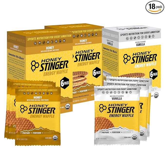 Honey Stinger Organic Energy Waffle Variety Pack, 12 Honey Waffles and 6 Vanilla, Nutritious Stroopwafel Snack for Exercise, Endurance and Performance