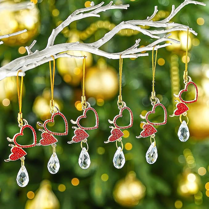 H&D HYALINE & DORA 6Pcs Devil Heart Ornaments Rhinestones Heart Hanging Ornaments for Christmas Tree Valentine’s Day Wedding Decoration(Red)