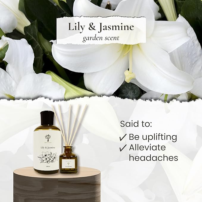 PRISTINE Lily & Jasmine Reed Diffusers for Home & Bathroom | Refreshing Lily of Valley & Jasmine Room Fragrance Reed Diffuser, Oil & Room Diffusers with Reeds Stick Set | Home Fragrance Scent Diffuser