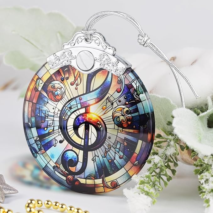 Christmas Ornament, 2025 Ornaments for Christmas Tree, Stained Glass Hanging Ornament, Holiday Ornaments, Unique Gift Idea - Musical Note