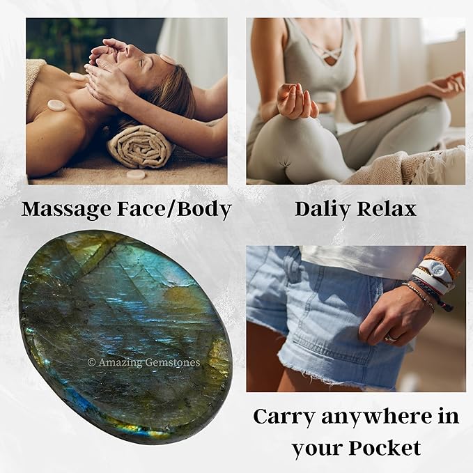 Amazing Gemstone Labradorite Worry Stone, Healing Crystals - Piedra Crystal Fidget for Gift, Meditation, Calming, Relaxation, Stress Relief