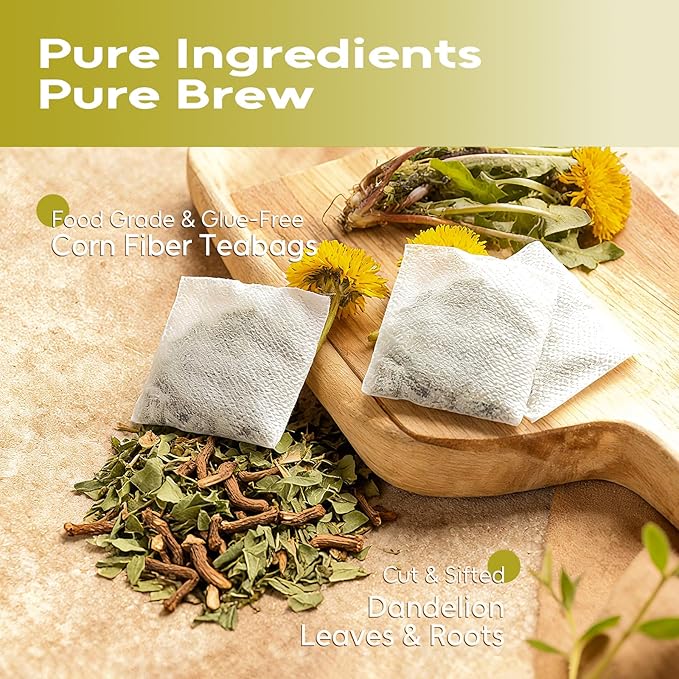FullChea - Dandelion Leaf & Root Tea Bags, 100 Teabags, 1.5g/bag - Natural Dandelion Herbal Tea for Liver & Kidney Health - Non-GMO - Caffeine-free - Support Digestion & Boost Immune System