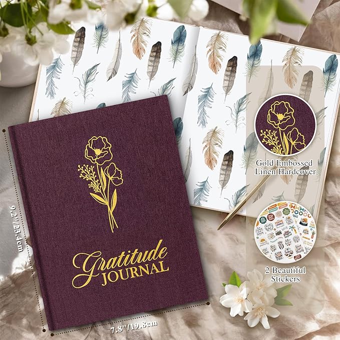 Lanpn Daily Gratitude Journal for Woman Men, The 5 Minute Gratitude Diary with Prompts, Linen Affirmation Mindfulness Positivity Planner, 156 Page Better Every Day Reflection Guided Notebook, Purple