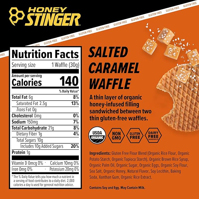 Honey Stinger Organic & Gluten Free Energy Waffle Variety Pack, 12 Salted Caramel and 6 Cookies & Cream Waffles, Nutritious Stroopwafel Snack for Exercise, Endurance and Performance