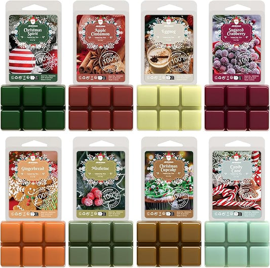 ARVIDSSON Christmas Scented Wax Melts, Holiday Soy Wax Cubes for Wax Warmer, Strong Scent Fragrance Wax Tarts, Candle Melts Gift Set, Christmas Spirit, Gingerbread, Apple Cinnamon, Candy Cane and More