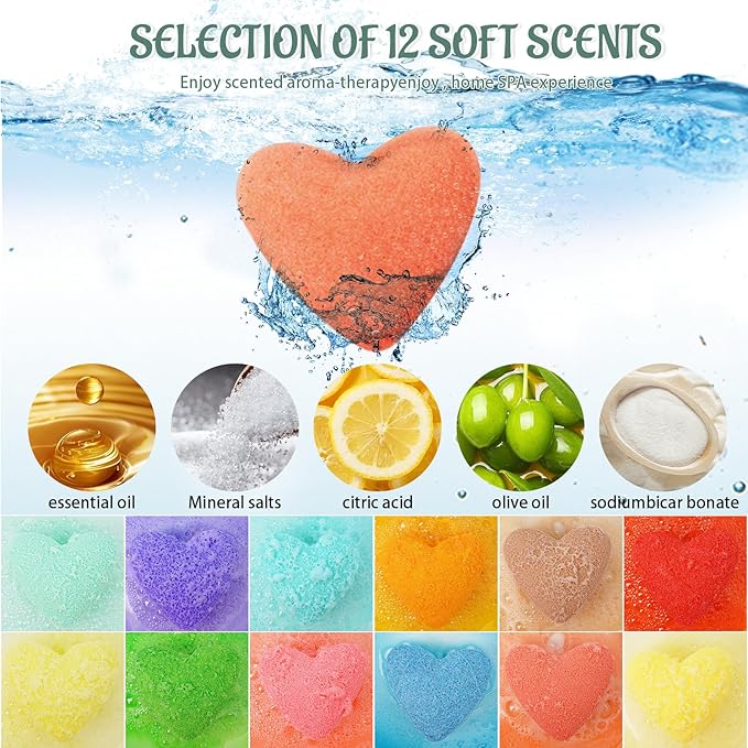 12 Pcs XXL Bath Bombs for Women Gift Set, Valentine's Day Bubble Bathbombs for Girlfriend, Her, Girls, Wife, Shea & Coco Butter Dry Skin Moisturize, SPA Relaxing Aromatherapy, Mothers Day Gift