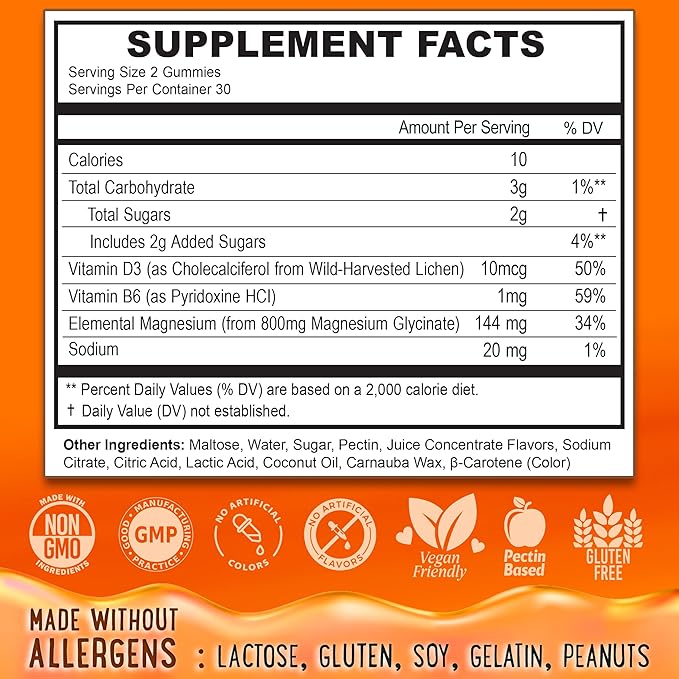 Center-Filled Magnesium Glycinate Gummies 400MG - High Absorption for Kids, Teens & Adults - Supplement for Sleep, Calm & Muscle Relaxation with B6 & D3 - Gluten Free & Vegan Friendly - 60 Count
