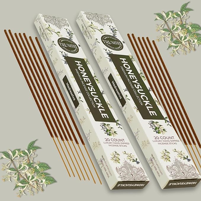 Honeysuckle Incense Sticks - Total 40 Insence-Sticks - Dual Pack of 20 Insense - Inciensos - Inscents - Natural Non Toxic Ingredients - Incents - Incence - Inscense - Insents