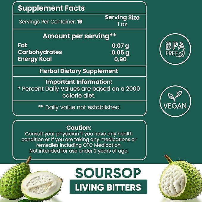 Herboganic Soursop Living Bitters for overall Health and wellness | Pack of 4 | 16 Oz