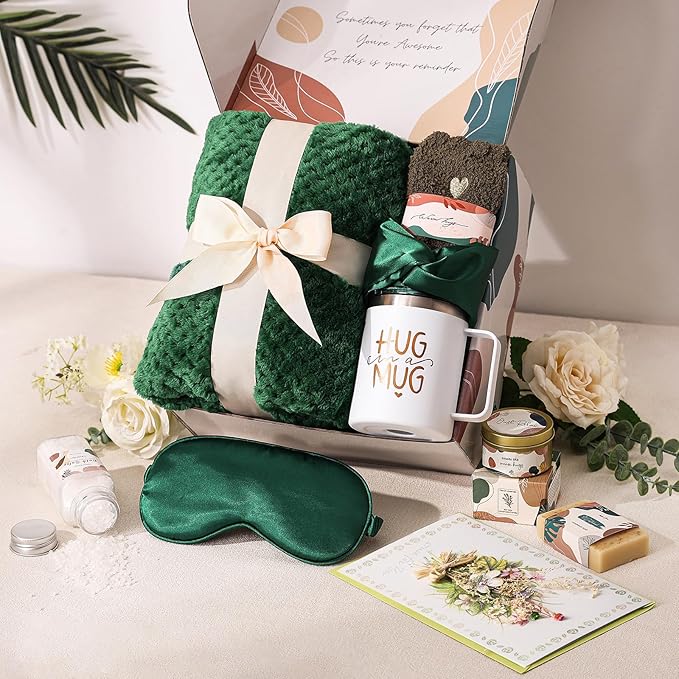 Self Care Gift Basket for Women Birthday Relaxing Spa Set Gifts with Luxury Flannel Blanket Sympathy Care Package Get Well Soon Thinking of You for Mom Wife Sister Best Friend Grandma