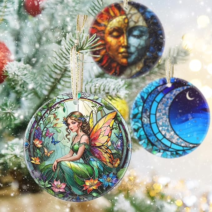 3.5 Inch Ceramic Christmas Tree Ornament, Vintage Fairy Christmas Ornaments, Heirloom Keepsake, Gift Exchange, Gift Idea, Bauble Present