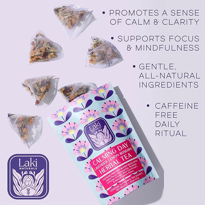 Calming Day Herbal Tea (1.65 oz, Pack of 18 Tea Bags) – Relaxing Caffeine-Free Tea with Lavender, Rosehips and Lemongrass – Gift for focus, clarity, relaxation and wellness