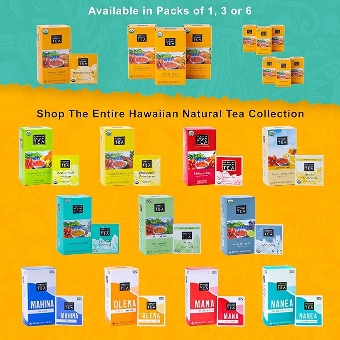 Hawaiian Natural Tea Mango Peach Flavored Organic Tea - Tropical Fruit Green and Black Tea Blend - Perfect Daily Cup & Gift for Special Occasions - 120 Tea Bags