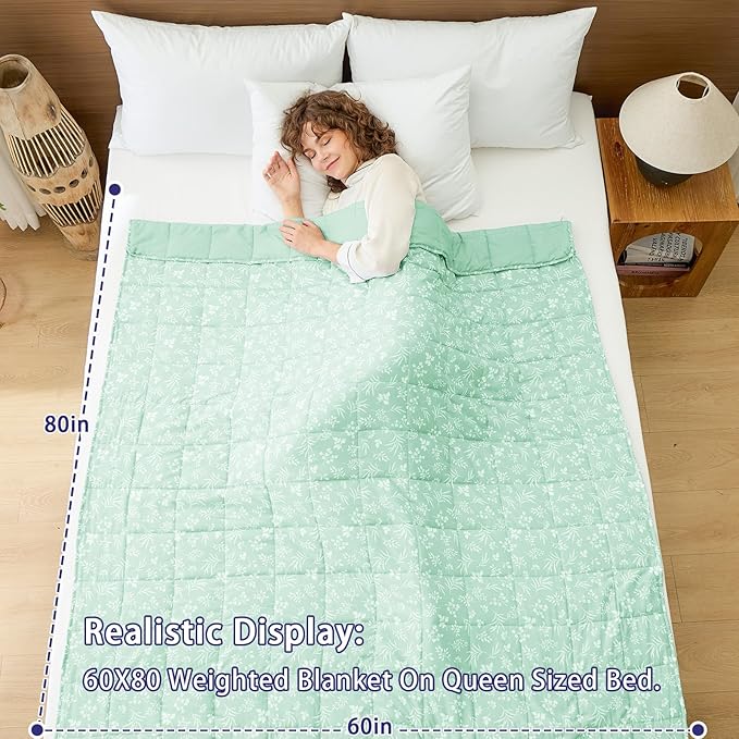25 lbs Weighted Blanket Queen Size for Adults (60”x 80”, Cyan) Cooling Heavy Blanket for Sleeping Perfect for 240-260 lbs, Winter Thick Breathable Blanket with Premium Glass Bead, Machine Washable