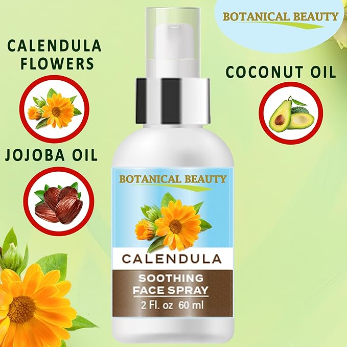 Botanical Beauty Calendula Face Spray - Soothing, Hydrating Mist for Sensitive Skin, Face & Body - 100% Natural, Unscented, Vegan - Eczema, Acne, Dry Skin Relief 2 Fl Oz - 60 ml.