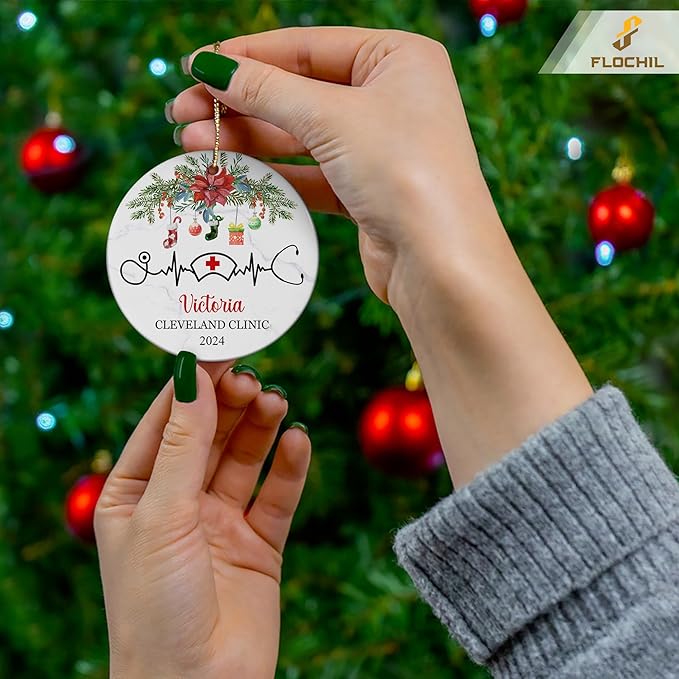 FLOCHIL Personalized Nurses Christmas Ornaments, Custom Ornaments Nurse with Name, Best Nurse Ornament, Gifts for Women, Christmas