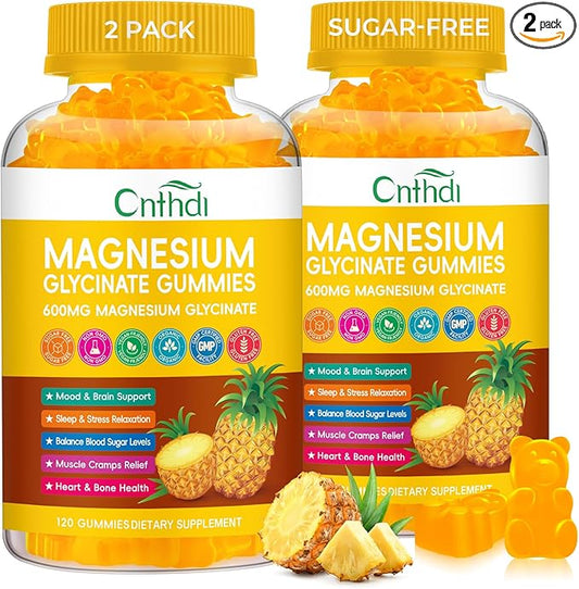 Magnesium Glycinate Gummies 600mg, Sugar Free Chewable Magnesium Gummies for Men & Women, Supports Evening Routine & Inner Balance, No Melatonin, Gluten Free, Non GMO, Vegan, 60 Days Supply, 2 Pack