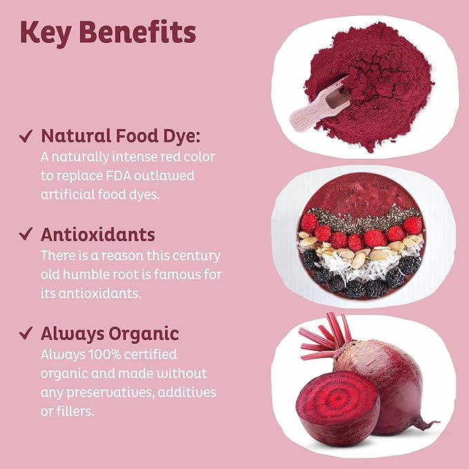 KOS Organic Beet Root Powder, USDA Organic - Natural Nitric Oxide Booster, Superfood Plant Based Beetroot Antioxidant, Supports Active Lifestyle & Healthy Circulation, Soy & Gluten-Free - 90 Servings