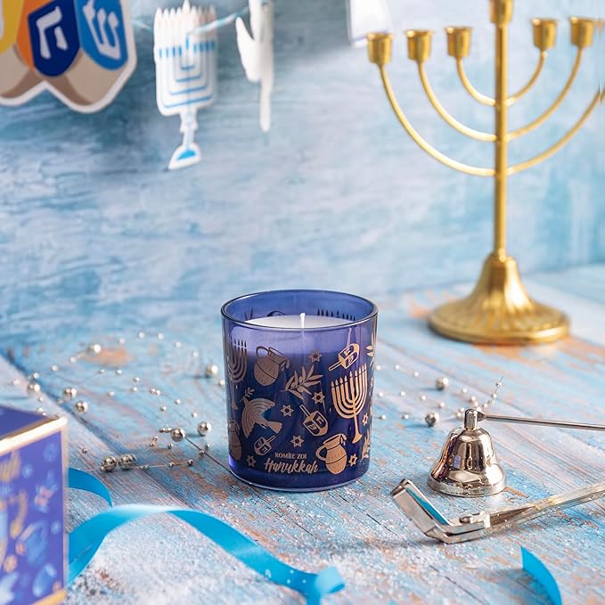 ROMIIE ZOI Hanukkah Scent Candle - 6oz Soy Wax Candle - Infused with Sandalwood & Bergamot Aroma - Royal Blue Gift Box