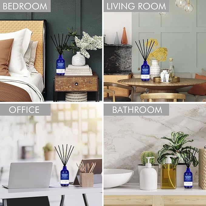 Reed Diffuser Set for Home| 3.7 Oz(110ml) Hawaiian Holiday Fragrance Diffuser | with Mangoes, Pineapples, Peaches & Melons Scented Oil Sticks Diffuser, Air Fresheners for Home, Bathroom