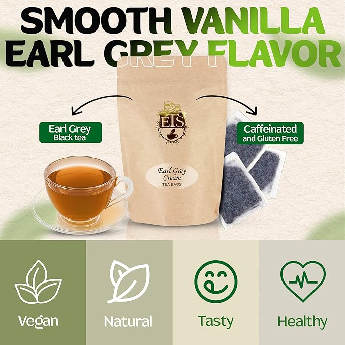 English Tea Store Earl Grey Cream Tea Bags | 25 Count Pouch | Smooth Vanilla Bergamot Flavor | Premium Black Ceylon Blend | Medium Caffeine | High Antioxidants | Gluten & Allergen Free