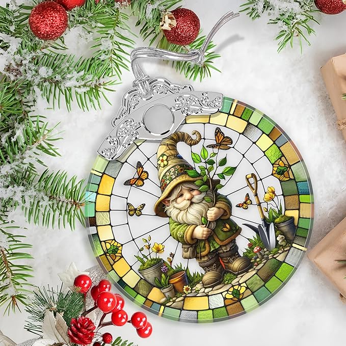Charming Gnome Stained Glass Orament - Christmas Ornament - Christmas Decorations for Tree - Holiday Present ldeas - Gift Exchange