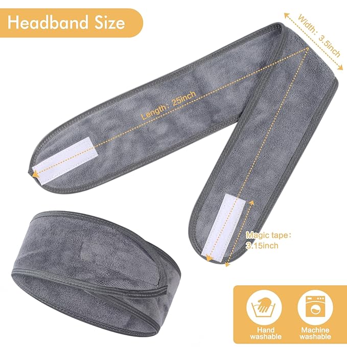SINLAND Spa Headband for Women 6 Counts Adjustable Makeup Hair Band with Magic Tape,Head Wrap for Face Care, Makeup and Sports