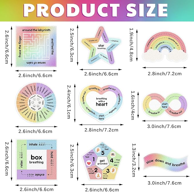 Libima 72 Pieces Anxiety Sensory Stickers Textured Stickers Fidget Mindfulness Sticker School Counselor Supplies Adult Sensory Items Anxiety Relief, 9 Styles(Rainbow Color)