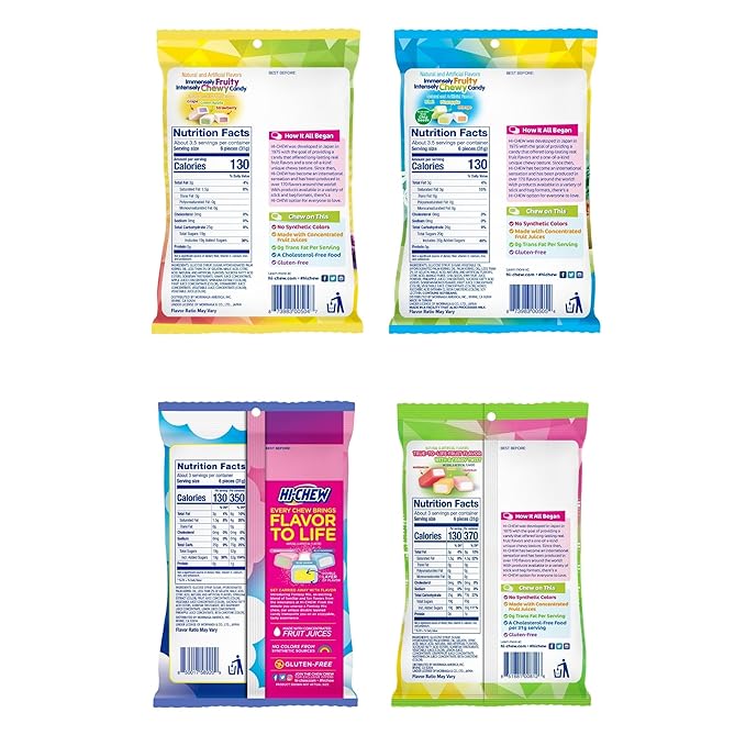 HI-CHEW Variety Mix, Pack of 4 Bags - 17 Flavor Assort Sweet and Sour Chewy Halloween Candy, Unique Fun Soft - Immensely Juicy Fruity Candy Flavors - Individually Wrapped for Sharing