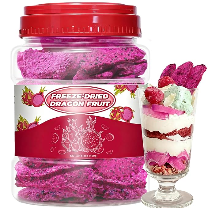 5.3oz Freeze Dried Dragon Fruit Chips – 150g Healthy Natural Pitaya Chunks for Kids & Adults, Dehydrated Fruit Snack for Drinks, Smoothies, Bakery & Cereal – Low Calorie, Gluten Free, Vegan