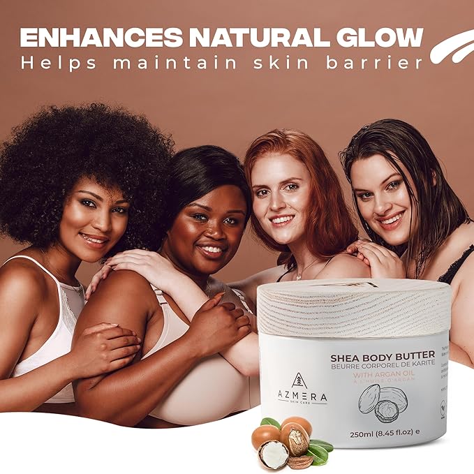 AZMERA Handcrafted Whipped Shea Body Butter – Unscented Moisturizer for Dry, Sensitive Skin with Argan Oil & Vitamin E – Vegan, Non-Greasy Whipped Body Butter for Women & Men – 8.82 oz