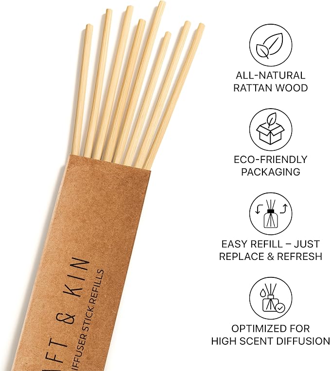 Craft & Kin Reed Diffuser Sticks – 3 Pack of 8 Natural Rattan Sticks per Pouch – Home Fragrance Refill, Eco-Friendly Reed Replacement for Essential Oil Diffusers