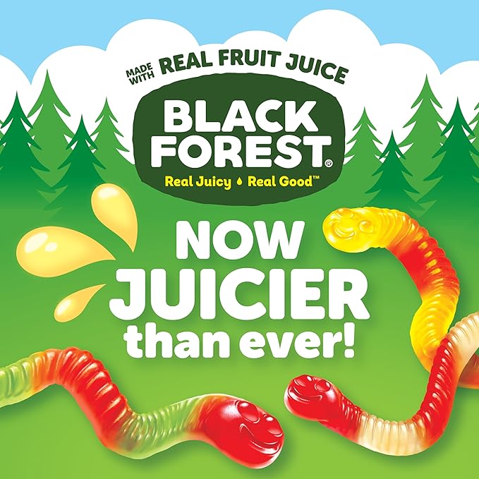 Black Forest Gummy Worms Candy, Made With Real Fruit Juice, 6 Ounce Bags (Pack of 8)