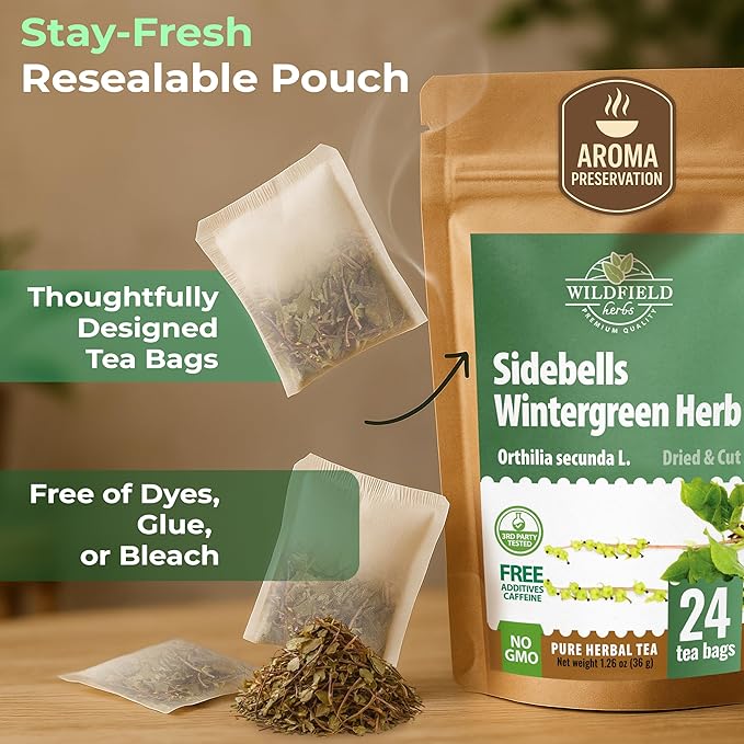24 Bags Dried Cut Sidebells Wintergreen Herb Tea (Orthilia Secunda) - 24 Count 2g Tea Bags One-Sided Wintergreen Orthilia (Peralito)