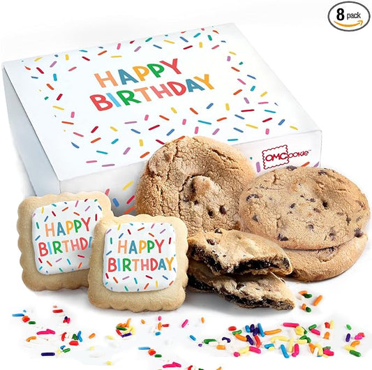 Happy Birthday Gift Basket Cookies Chocolate Chip Cookie Treats Fresh Bakery Fudge Filled Care Package For Men Women Kids | INDIVIDUALLY WRAPPED | Large Cookies