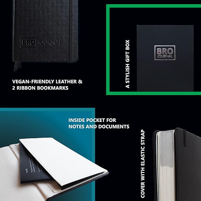 Bro Journal: 12-Week Guided Gratitude, Mindfulness, & Self-Improvement Journal for Men | Unique Daily Prompts, Activities, & Tips for Self-Care & Habit Building | A5 Size | Premium Gift Box Included