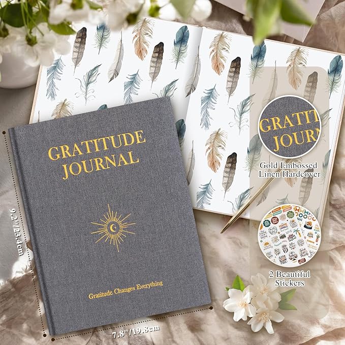 Lanpn Daily Gratitude Journal for Men Woman, The 5 Minute Gratitude Diary with Prompts, Linen Mindfulness Affirmation Positivity Planner, 156 Page Better Every Day Reflection Guided Notebook, Grey