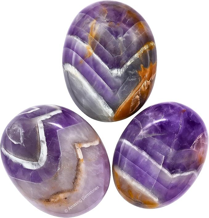 Amazing Gemstone Amethyst Chevron Crystals and Healing Stones - Large Palm Stone Crystals Piedra - Crystal for Good Luck, Positive Energy, Meditation - Unique Stocking Stuffers, Gifts for Women, Men