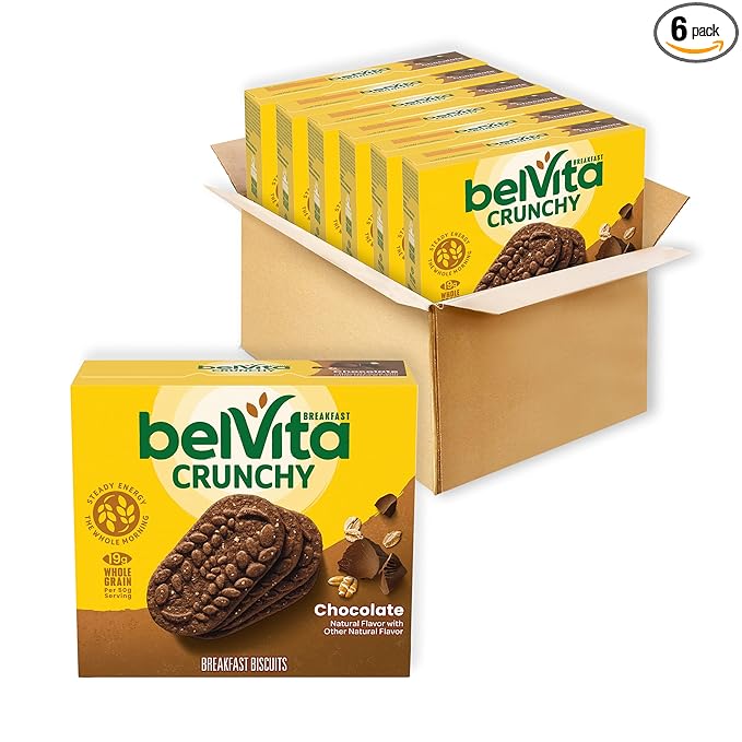 belVita Breakfast Bars Biscuits, Chocolate, 30 Total Packs, 6 Boxes (4 Biscuits Per Pack)